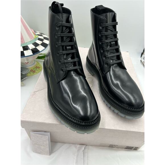 Men\'s Jimmy Choo Denvor Black Leather Lace-Up Combat Boots size 44.5/10.5 US main image 12